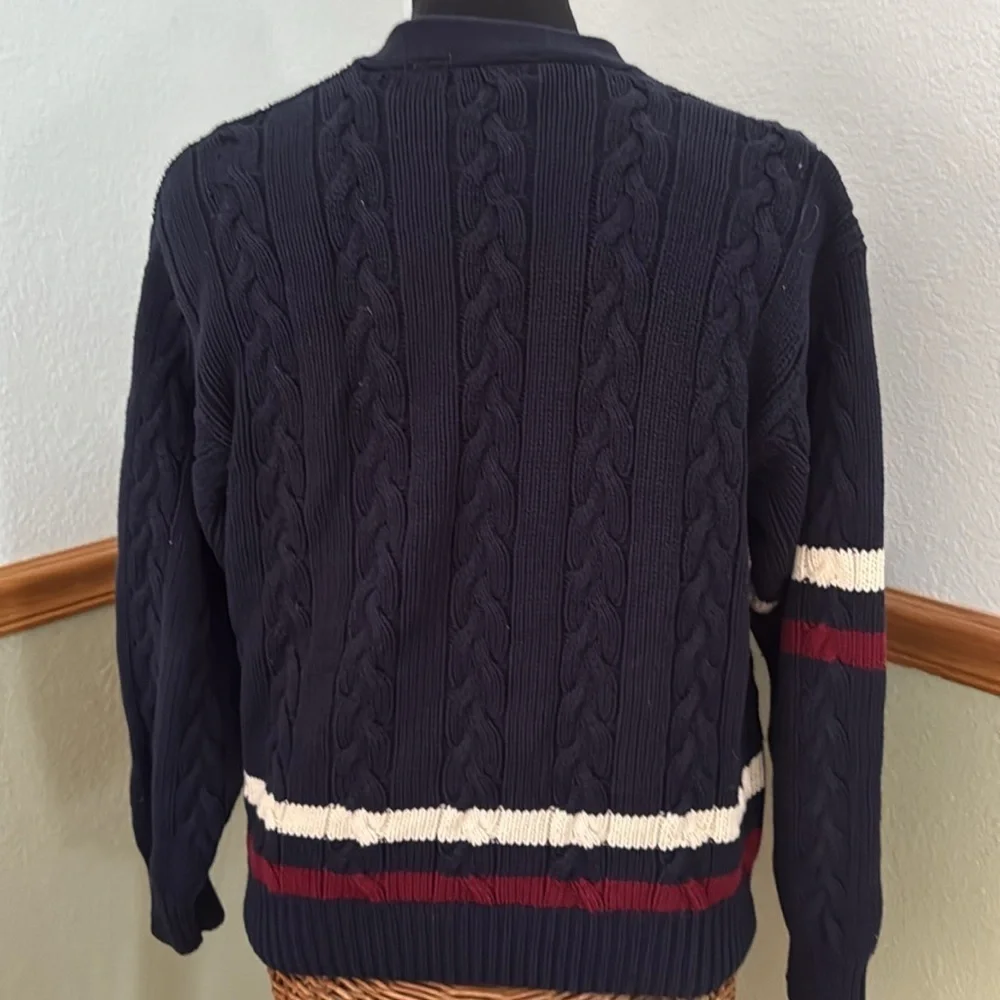 Vintage men’s Izod Cable Knit Collegiate Button Down Navy Blue Cardigan Large